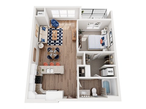 Floor plan for 1 bed, 1 bath, 808 sqft